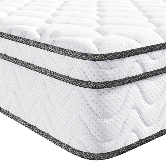 12 Inch Hybrid Queen Mattress, Gel Memory Foam & Pocket Coils, Medium Firm, Plush Feel