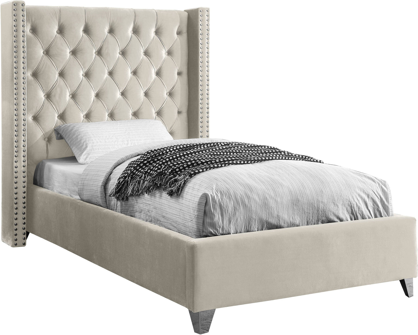 Aiden Navy Velvet Twin Bed