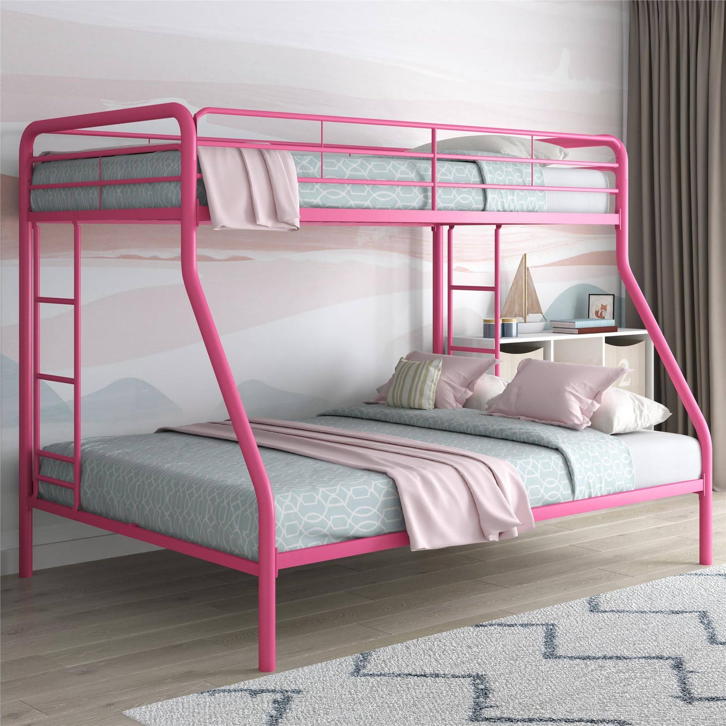 Twin Over Full Bunk Bed With Built-In Ladder, Silver