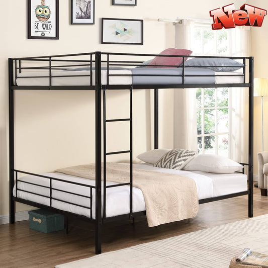 Upgraded Version Full Xl Over Queen Bunk Bed For Adults And Kids, Industrial Style Bunk Bed Full Xl Over Queen Bunk Bed With 2 Side Ladders