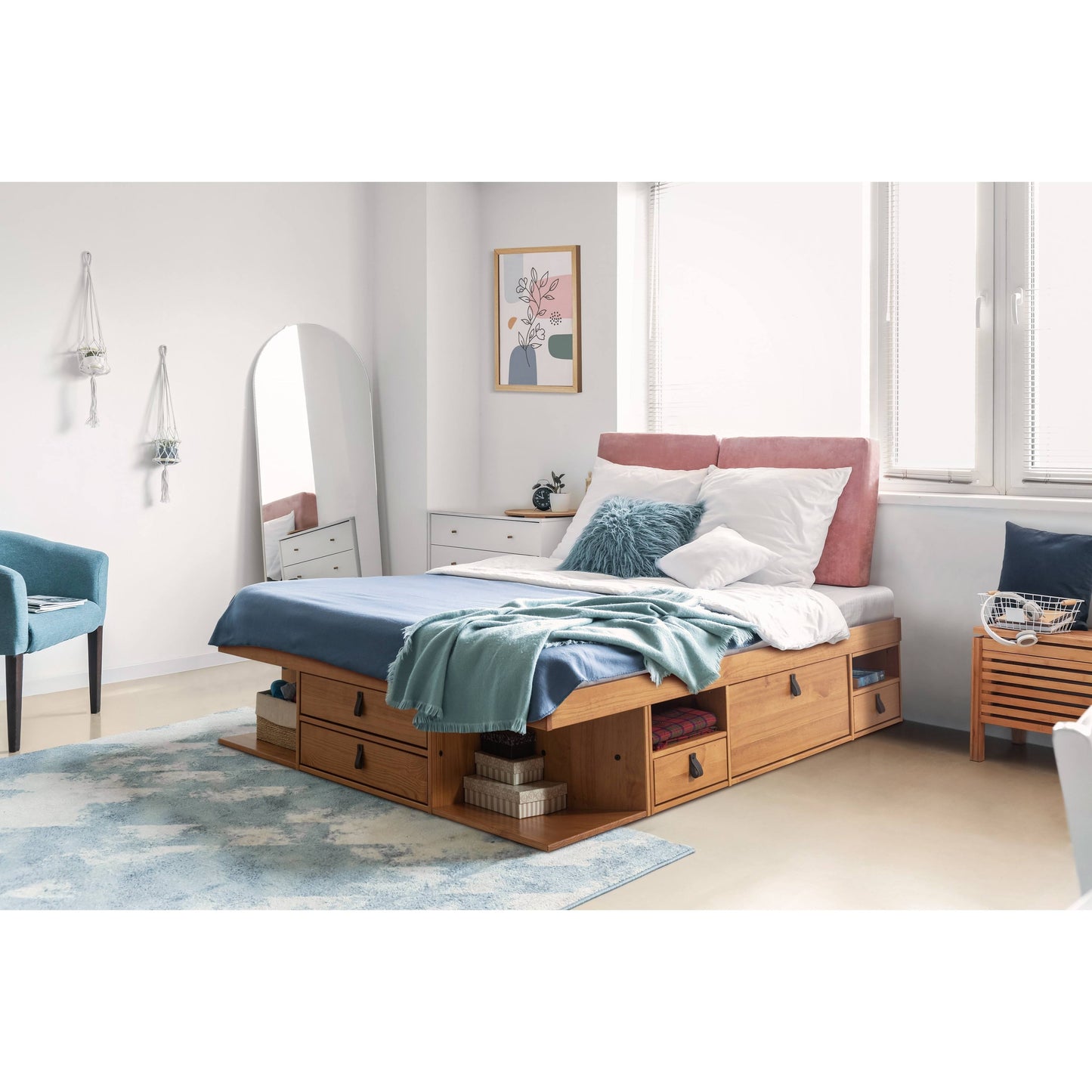 Bali Storage Platform Bed (Twin Size, Oak)