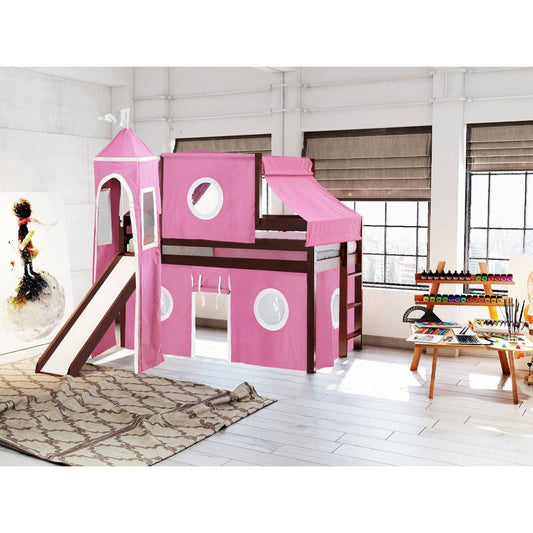 Castle Twin Low Loft Bed  Fabric Color: Pink Camo Bed Frame Color: Blue