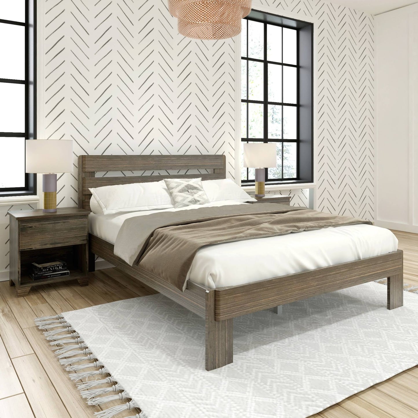 And Lily Farmhouse Queen Bed With Plank Headboard - Barnwood Brown