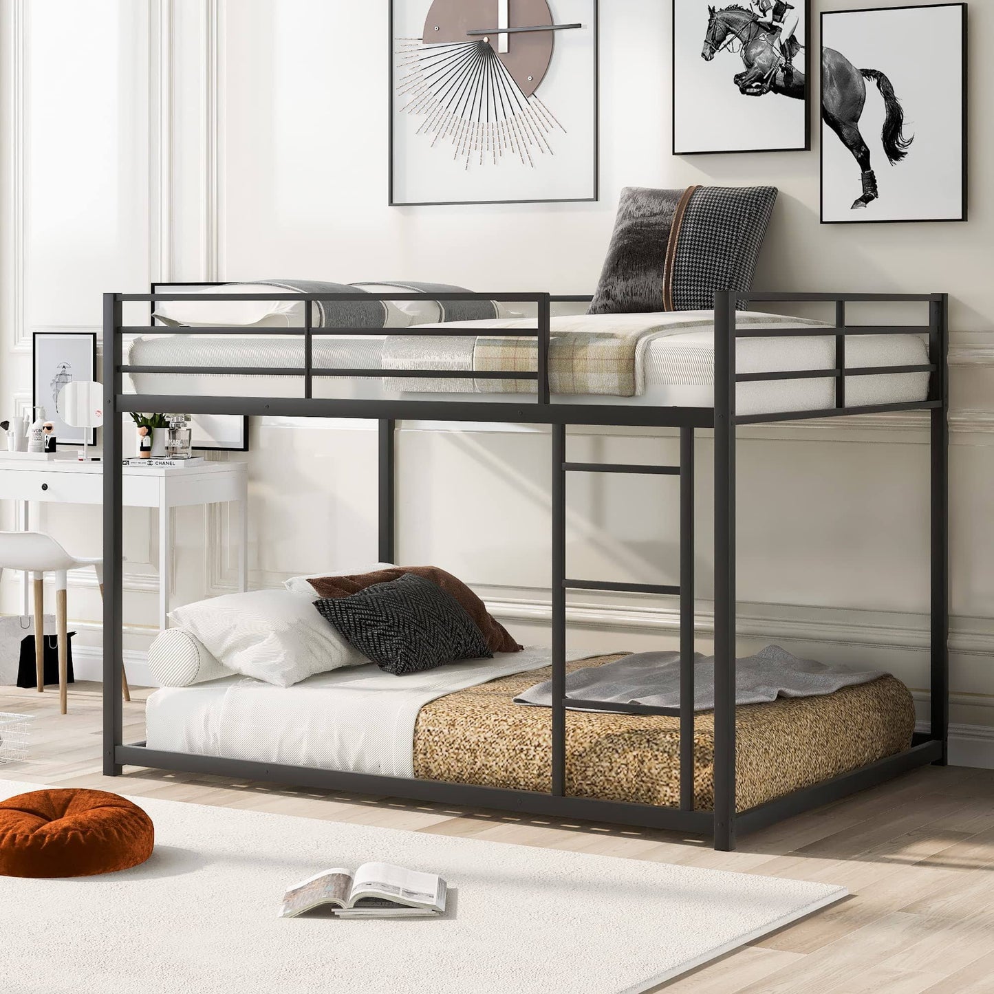 Bunk Beds Full Over Full Metal Low Bunk Bed With Guard Rails