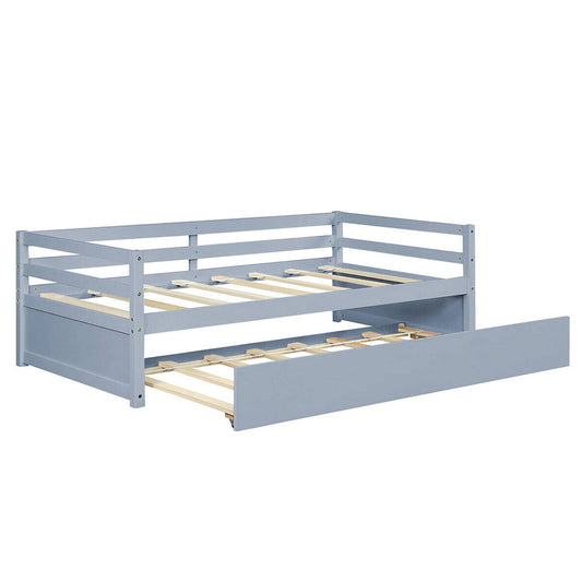 Twin Size Trundle Daybed Wooden Slat Support Mattress Platform For Kids White