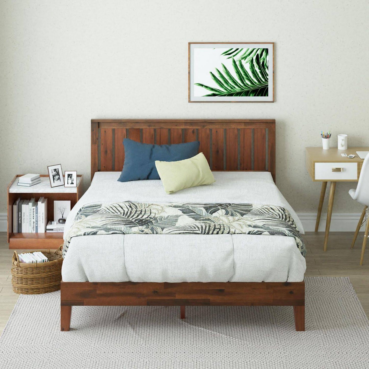 Vivek Wood Platform Bed With Headboard Antique Wood -