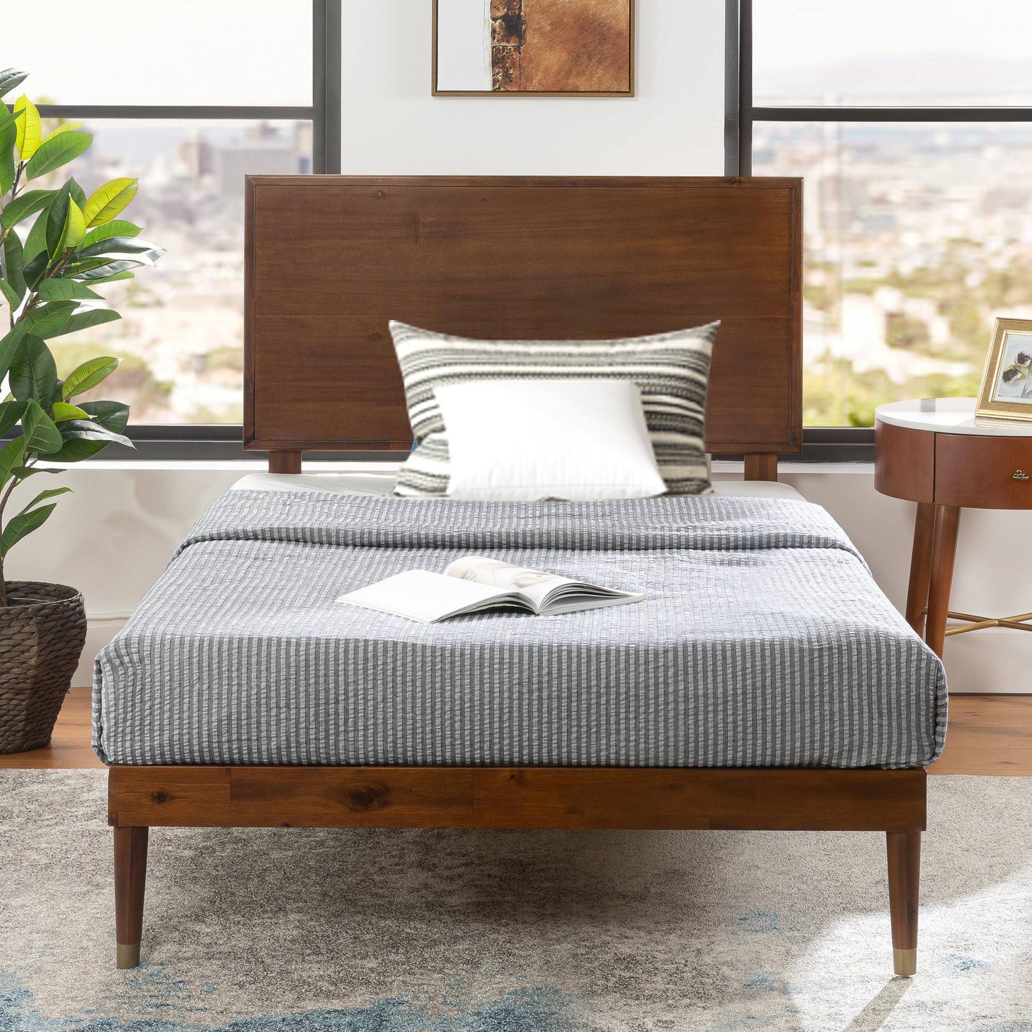 Wood Platform Bed Frame With Adjustable Headboard |  King