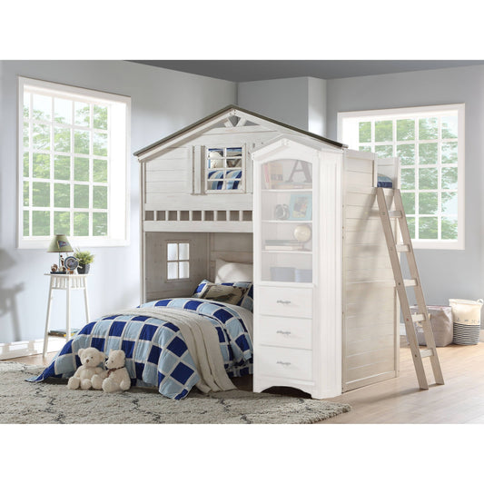 Tree House Twin Loft Bed Weathered White Washed Gray