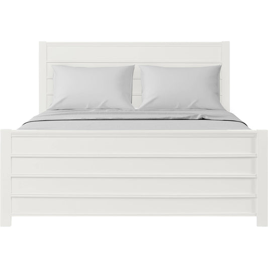 Contemporary White King Platform Bed | Solid Pine Wood Frame | No Box Spring Required | Versatile Compatibility | 116433