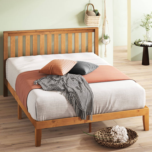 Alexia 37 Wood Platform Bed With Headboard, Rustic Pine, Queen