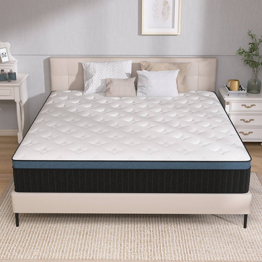 14 Inch Hybrid Mattress In A Box, Innerspring And Gel Memory Foam,Queen Mattress, White