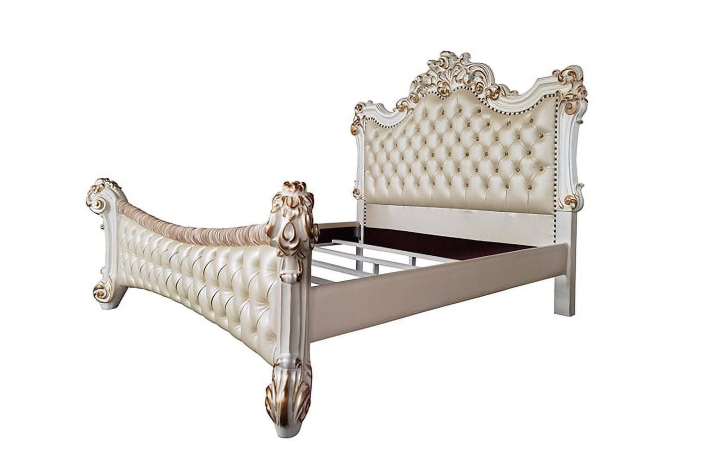 Vendom Eastern King Bed, Pu & Antique Pearl Finish