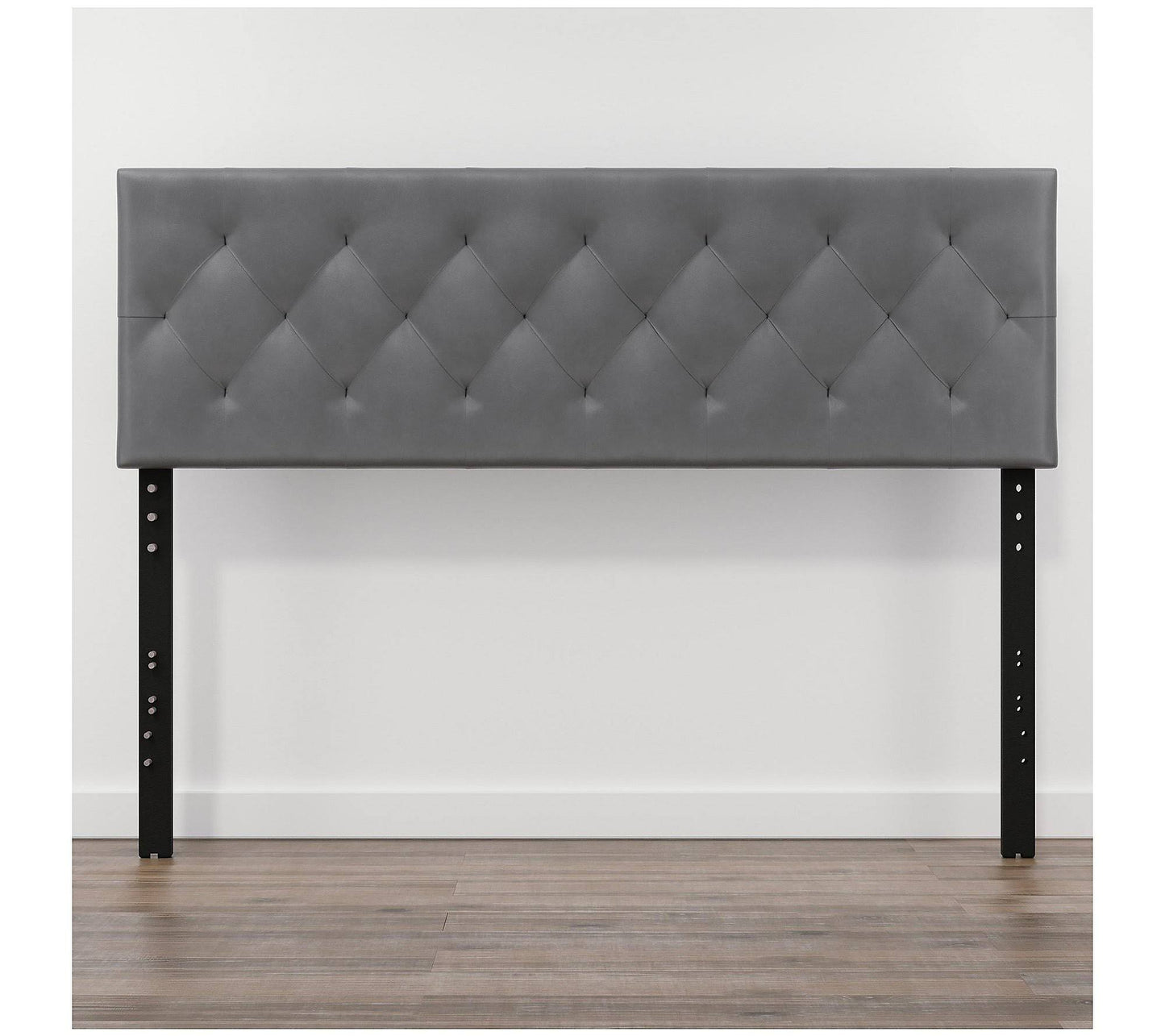 Adjustable Black Faux Leather King Headboard, Gray / King