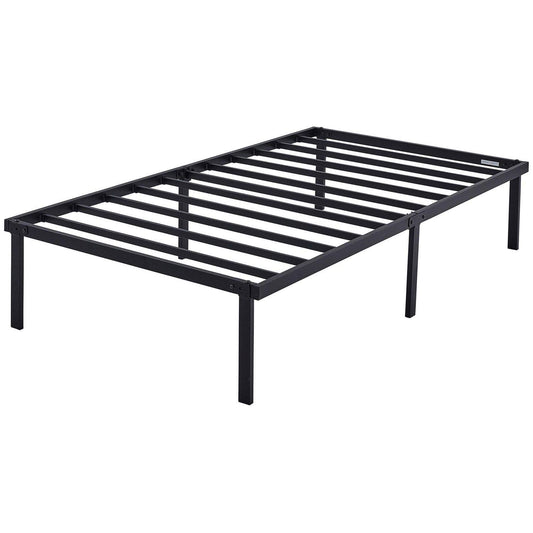 14 Inch Heavy Duty Slat Bed Frame, Black Steel, Queen