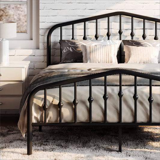 Cerlin Queen Size Metal Platform Bed Frame With Victorian Style Wrought Iron-Art Headboard/Footboard, No Box Spring Required, Black