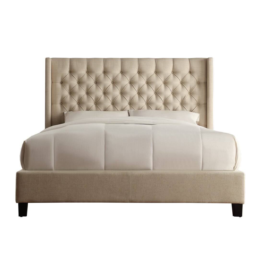 Upholstered Wingback Bed Size: Queen, Color: Pewter Grey Linen