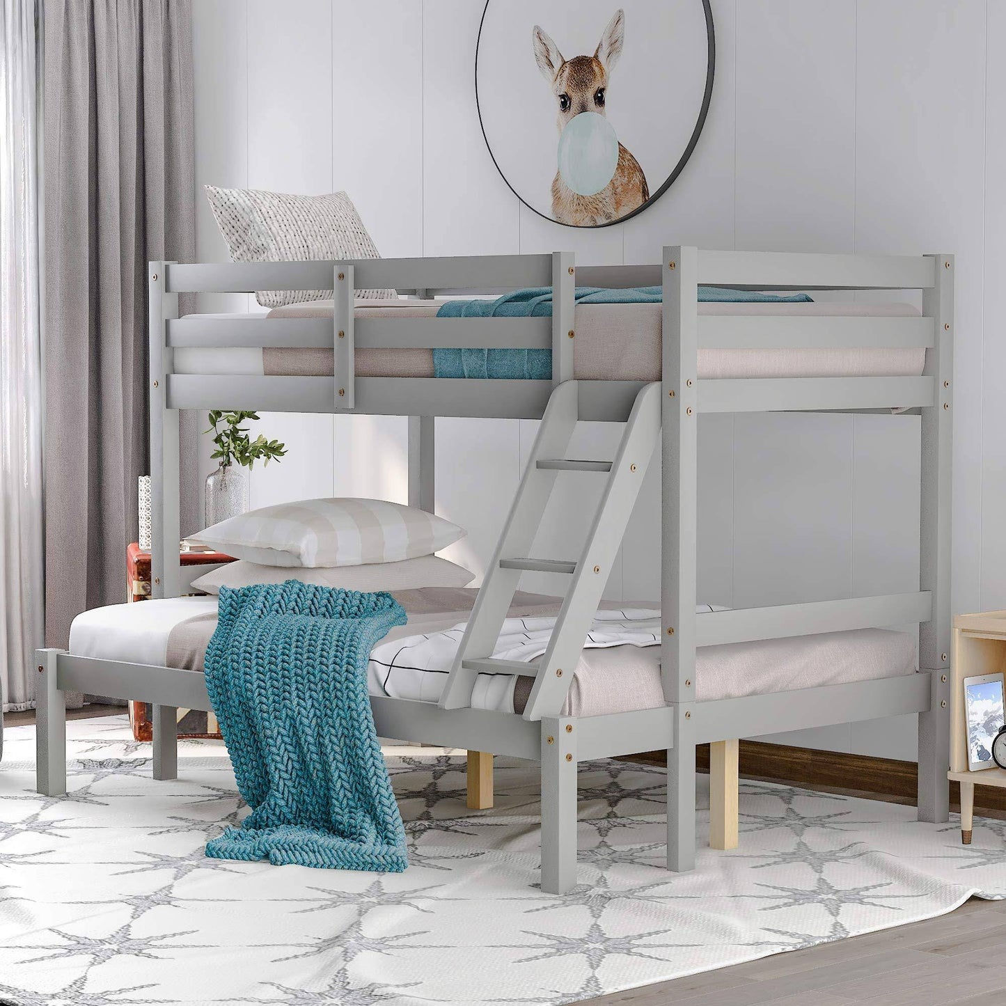 Twin Over Full Bunk Bed Solid Wood Bunk Loft Bed Frame With Gua