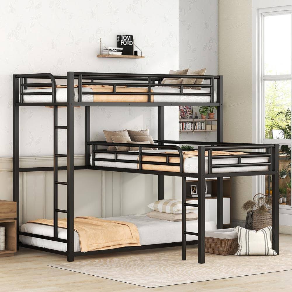 Twin Size L-Shaped Metal Triple Bunk Bed