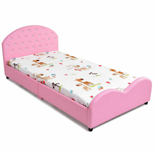 Children Pu Upholstered Platform Wooden Princess Bed