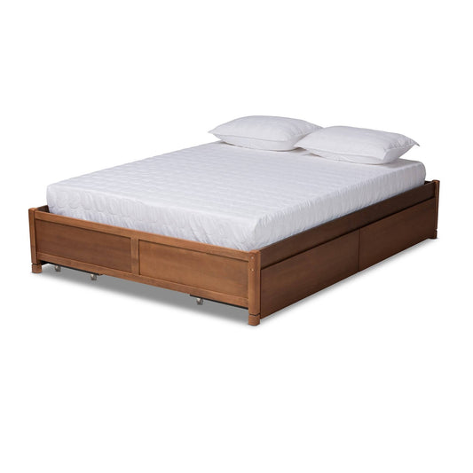 Studio Yara Modern And Contemporary Walnut Brown Finished Wood King Size 4-Drawer Platform Storage Bed Frame