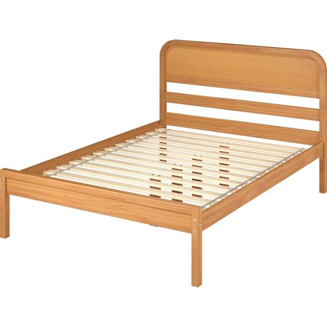 Curva Rattan Kids Twin Bed Frame With Headboard- Fsc Certified Solid Pine Wood- Natural, Pkffcuvtb