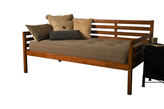 Boho Daybed W- Linen Aqua Mattress Rustic Walnut