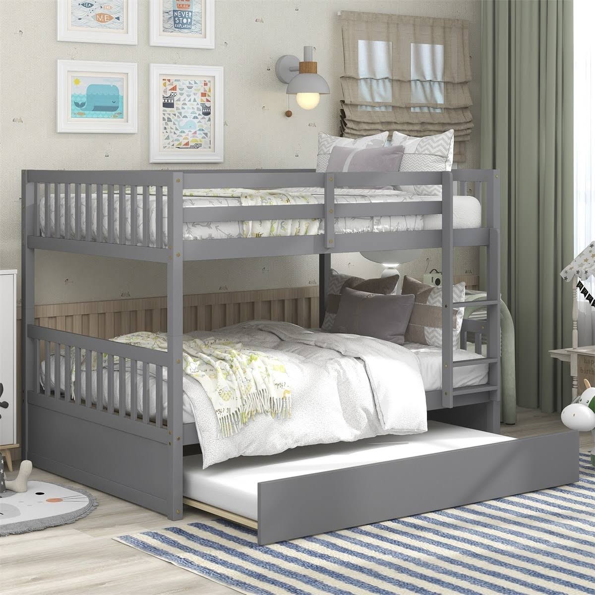 Bright Designs Full Over Full Detachable Bunk Bed With Twin Trundle - Grey