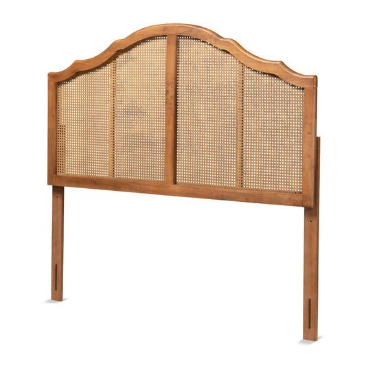 Ash Walnut Wood And Synthetic Rattan Arched Headboard - Queen