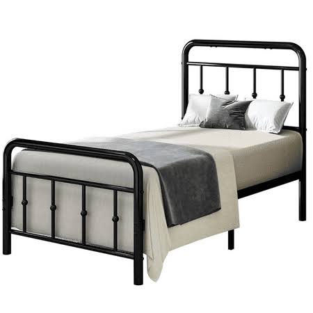 4 Ever Winner Twin Metal Platform Bed Frame With Victorian Style Headboard, Metal Twin Size Bed Frame, Heavy Duty Steel Slat Support, No Box Spring