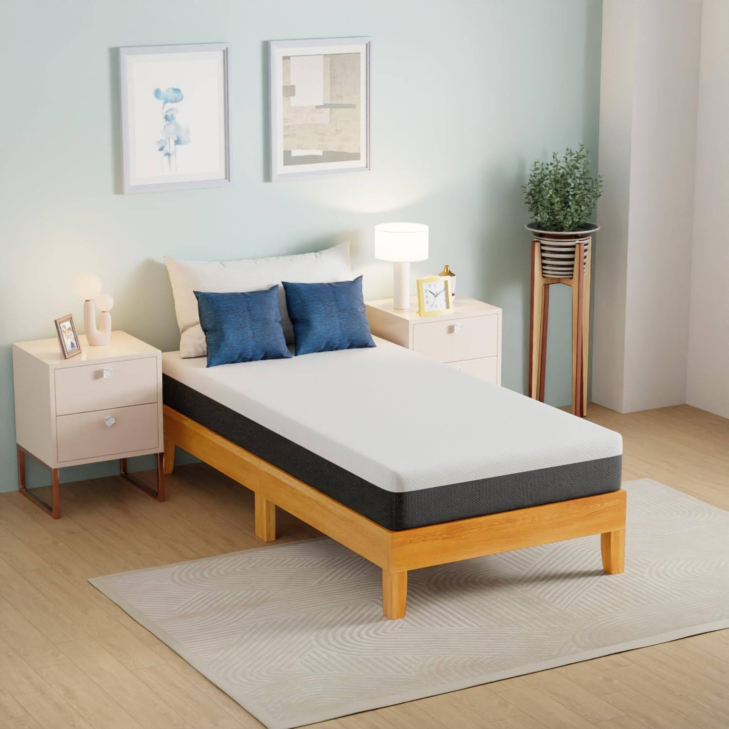 Wood Platform Bed Frame/Without Headboard/No Box Spring Needed/Wood Slats Support/Noise-Free/Easy To Assemble, Brown Twin