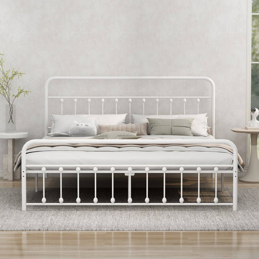 Vintage Platform Metal California King Bed Frame, Easy Assembly, White