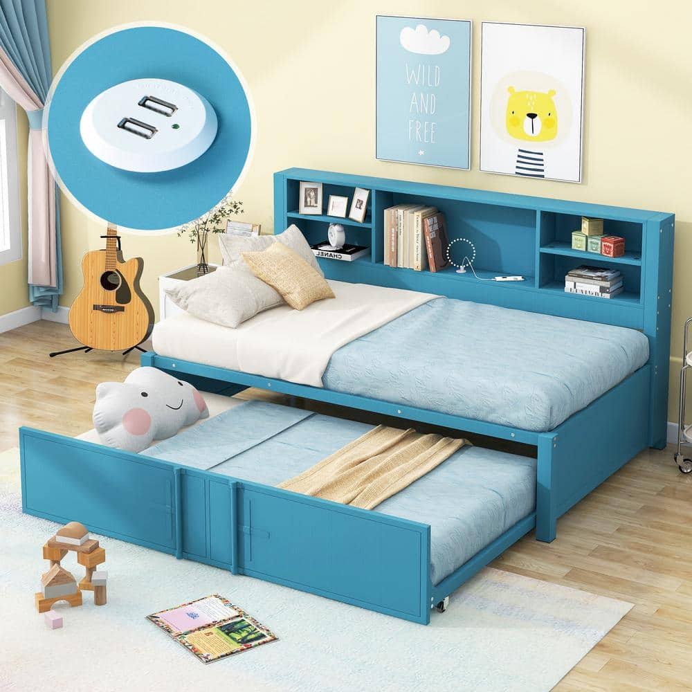 Twin Size Daybed With Trundle, Storage Shelves And Usb Charging Ports