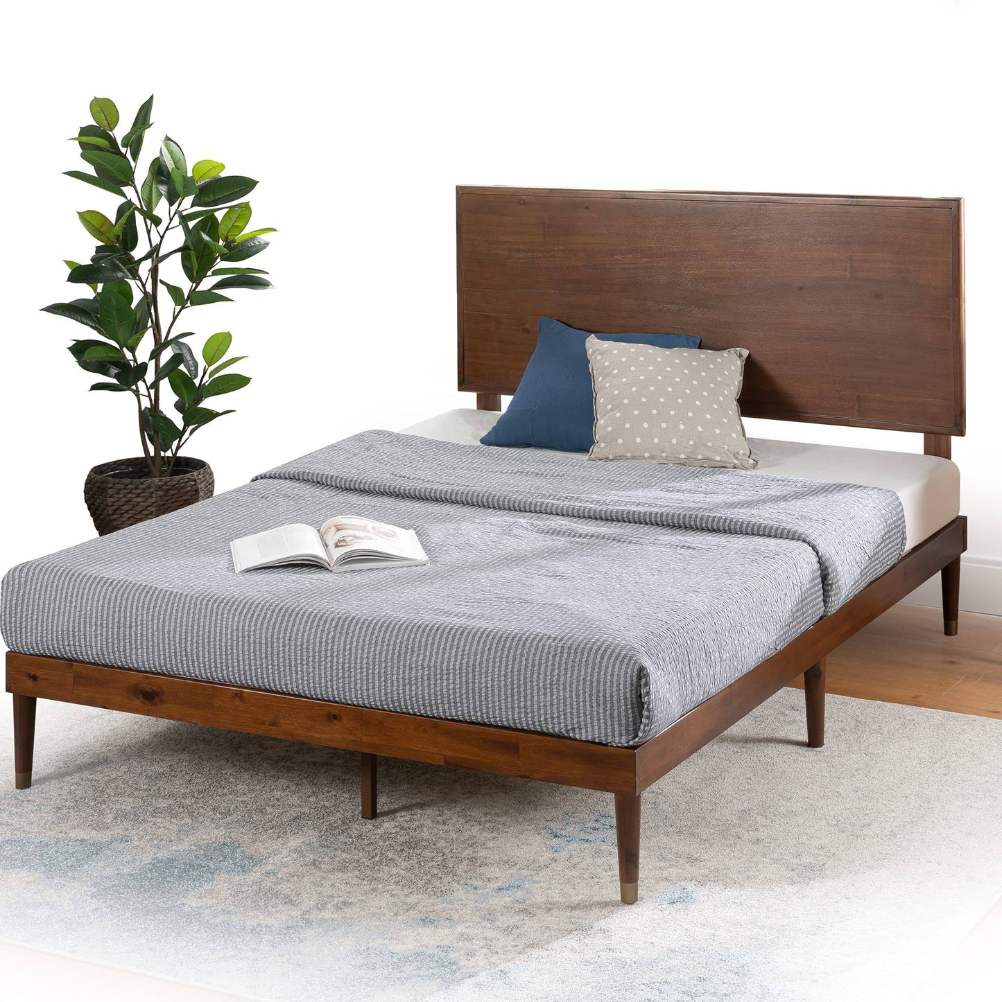 Wood Platform Bed Frame With Adjustable Headboard |  Twin