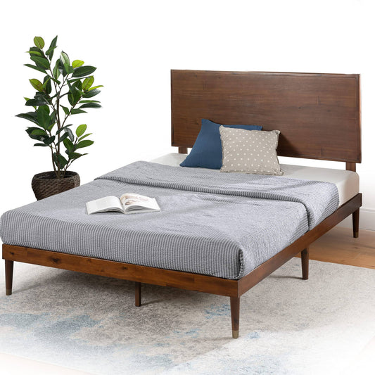 Wood Platform Bed Frame With Adjustable Headboard |  Twin