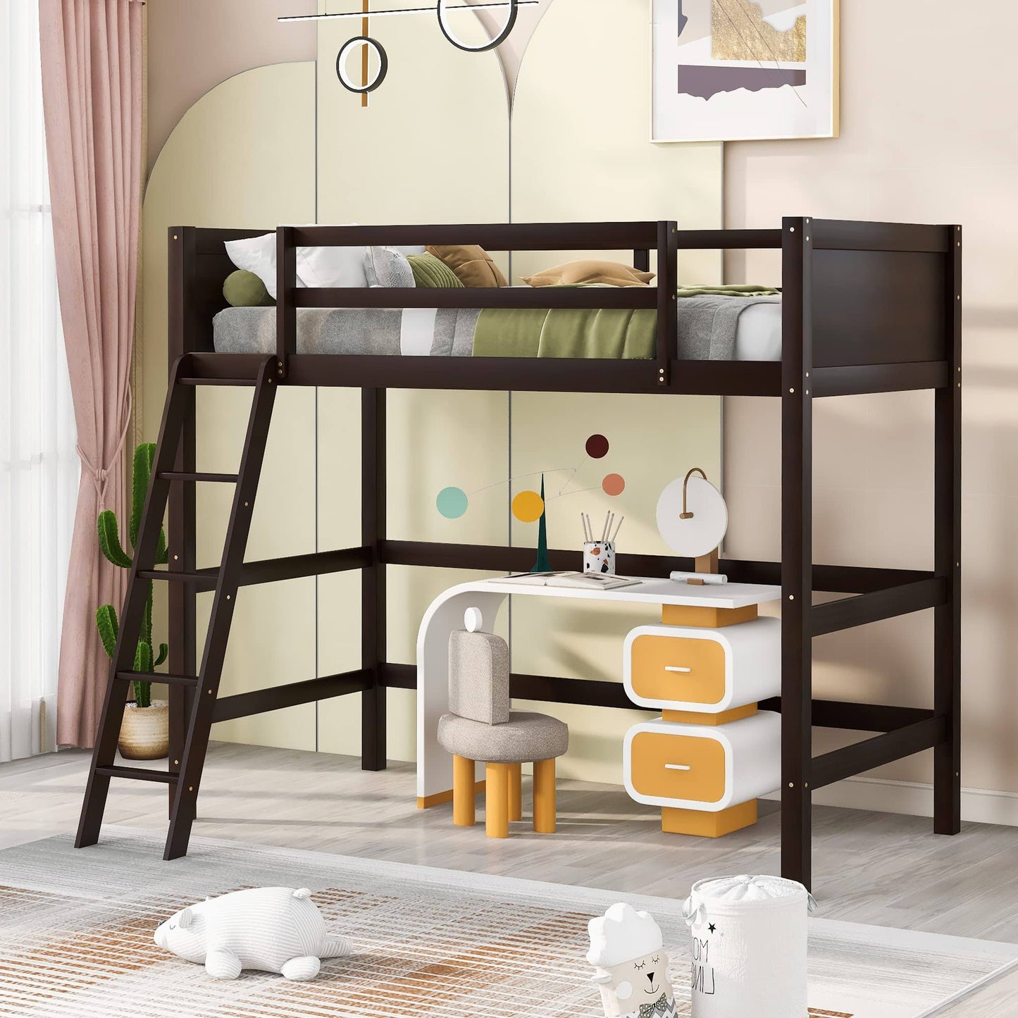 Twin High Loft Bed Frame With Ladder Kids Loft Bed Bedroom Fu