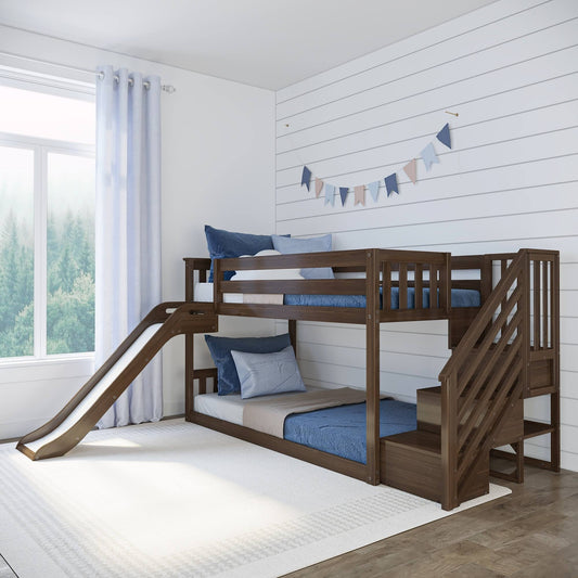 And Lily Classic Low Bunk With Stairs And Easy Slide - Pecan