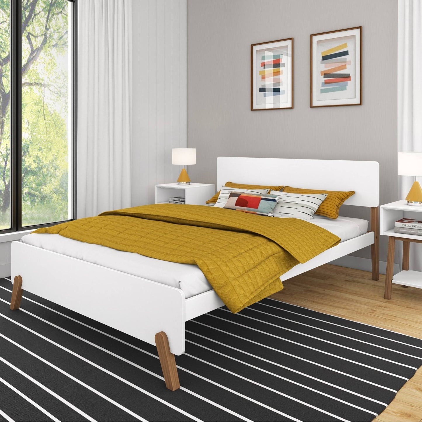 And Lily Mid-Century Modern Full-Size Panel Bed - White/Walnut