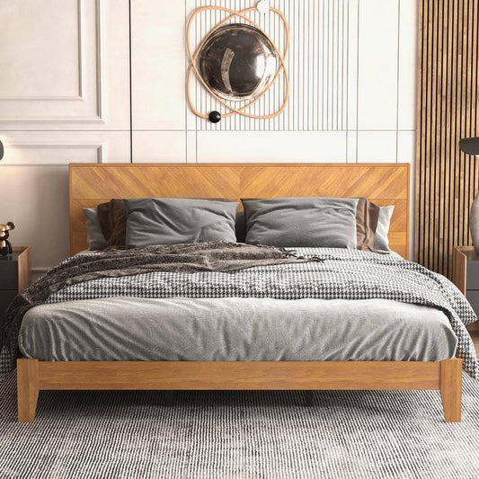 Weiss Amber Walnut Wood Frame King Platform Bed With Headboard