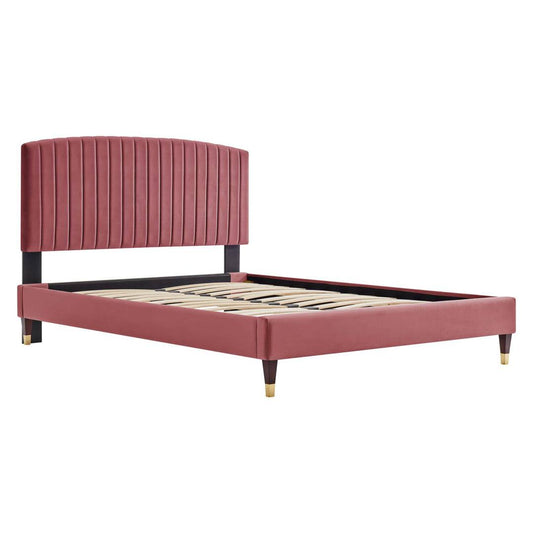 Daisy Performance Velvet Twin Platform Bed In Pink