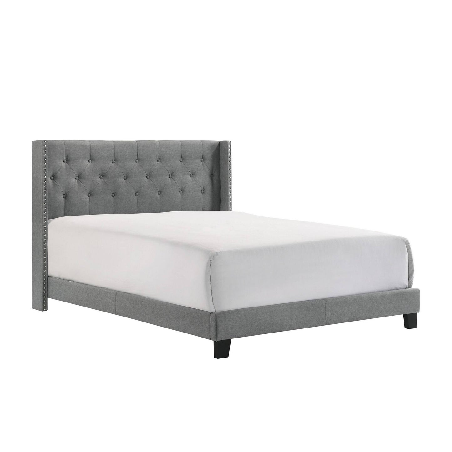 Bm300847 Button Tufted Headboard Nailhead Trim & Lih Modern Wingback Bed, Gray & Black - King Size