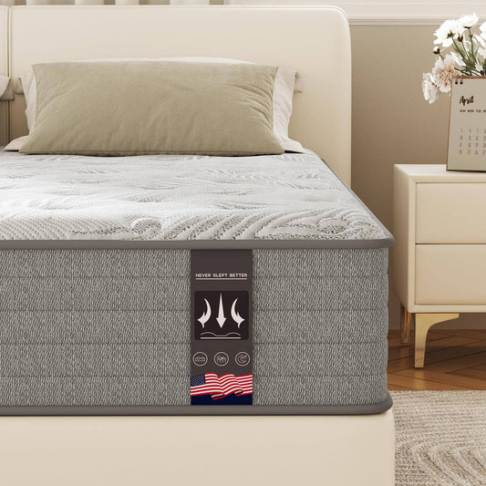 12 Inch Hybrid Mattress,Twin Xl Mattress In A Box,Medium Firm,Pressure Relief,5 Zones Support,Egde Support & Motion Isolation, Size: Twin-Xl, Gray