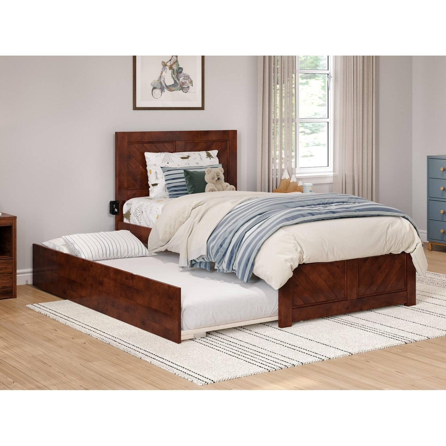 Canyon King Platform Bed With Matching Footboard & Twin Xl Trundle, Walnut