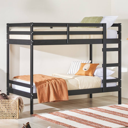 Twin Over Twin Simple Solid Wood Bunk Bed - Natural Pine