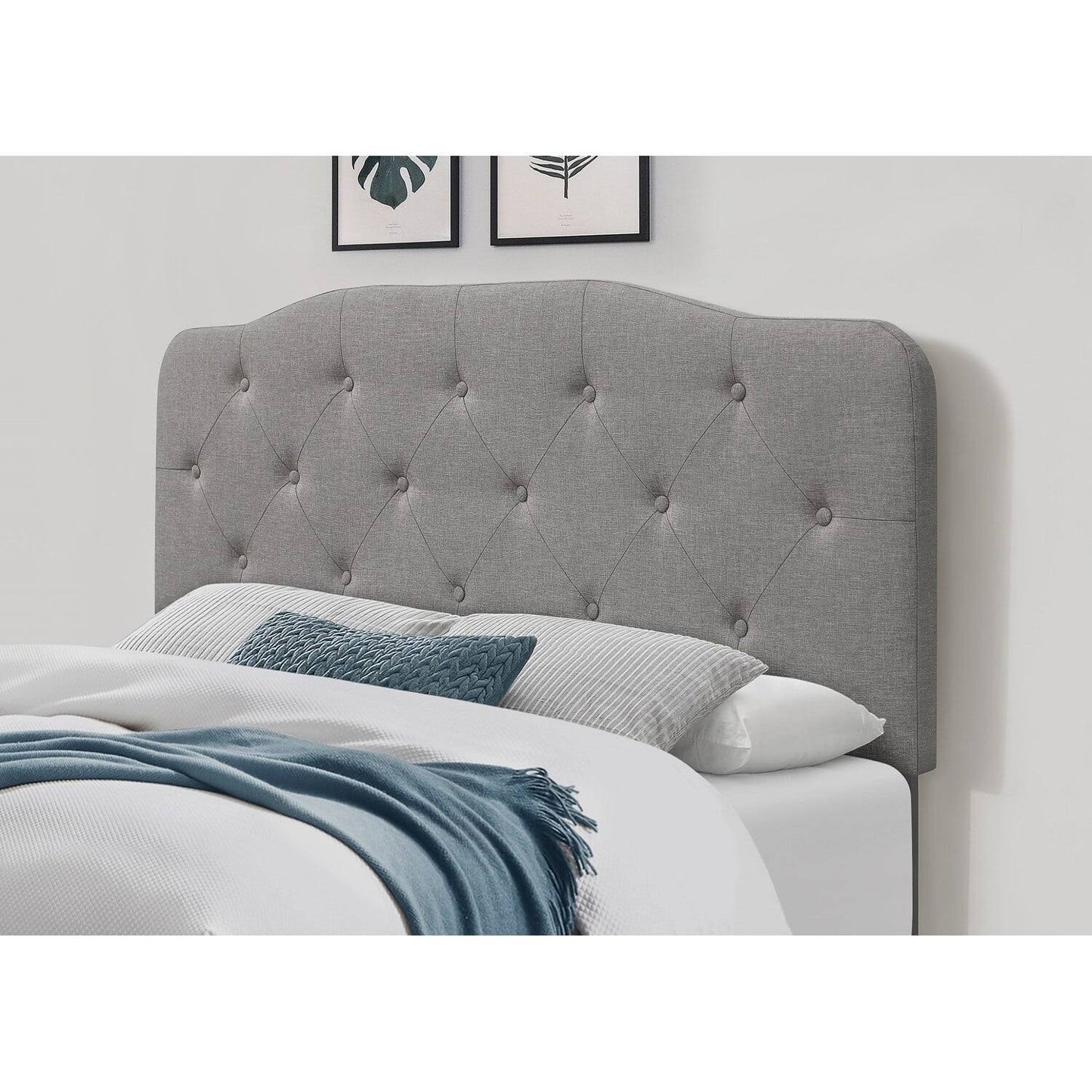 Button-Tufted Adjustable Headboard - Warm Grey - Full