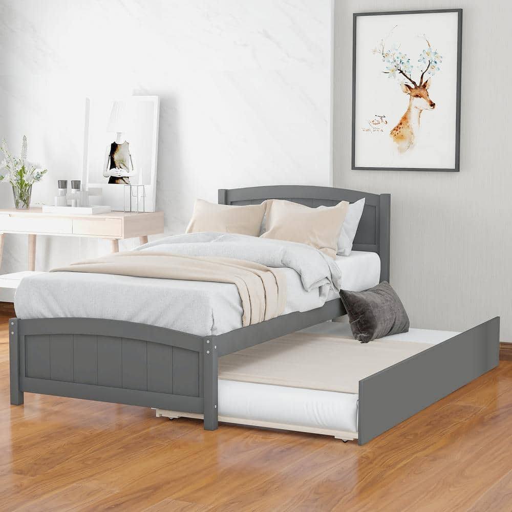 41.7 In. W White Wood Frame Twin Size Platform Bed With Trundl