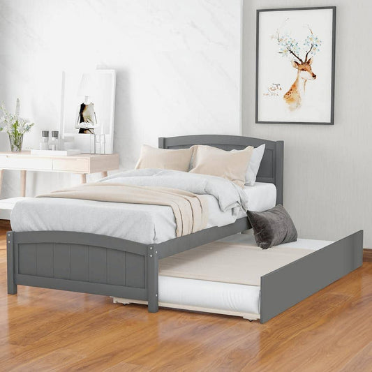 41.7 In. W Gray Wood Frame Twin Size Platform Bed With Trundle