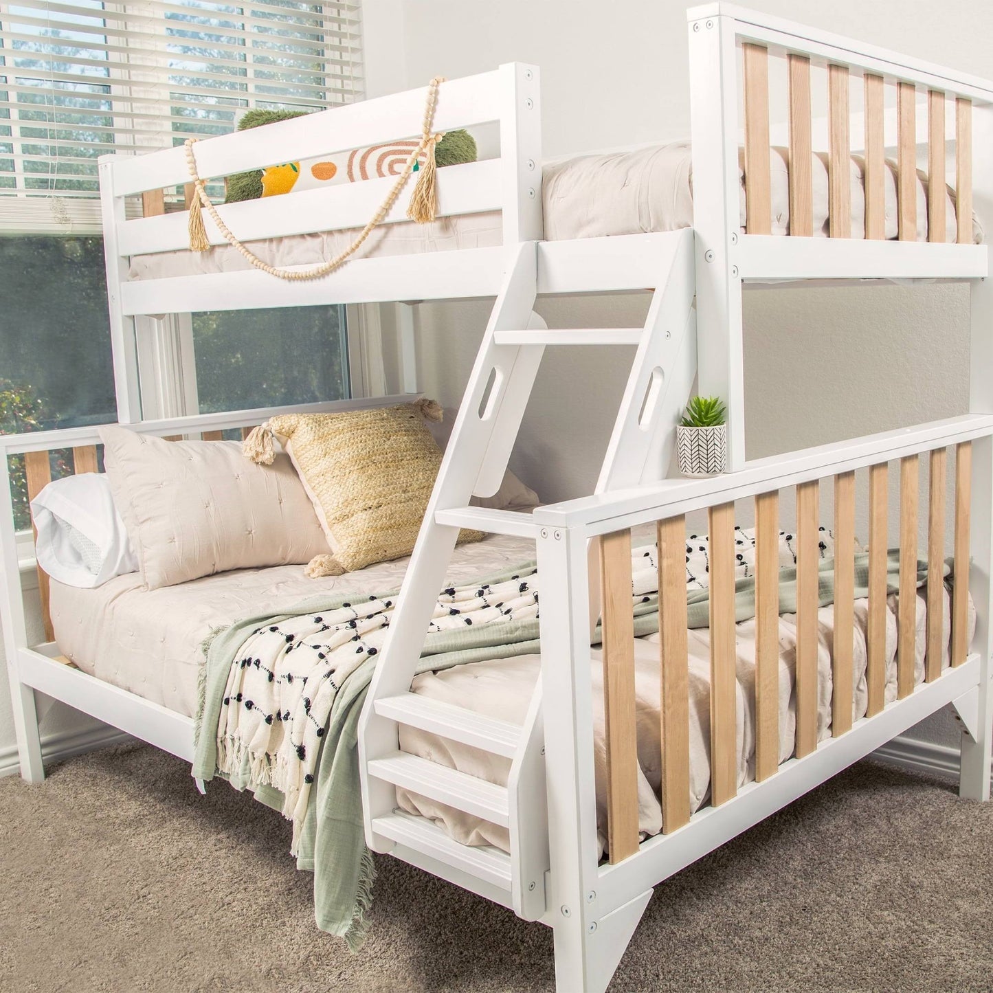 Twin Over Twin Low Kids Bunk Bed (Sleeps 2) - Blonde | Solid Wood | Easy Assembly | High Weight Capacity | Childrens Bed | Max & Lily