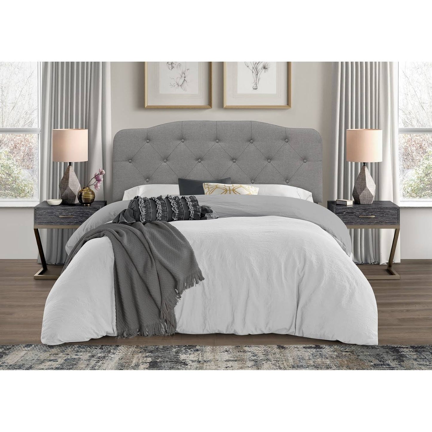 Angela Upholstered Tufted Queen Headboard, Gray