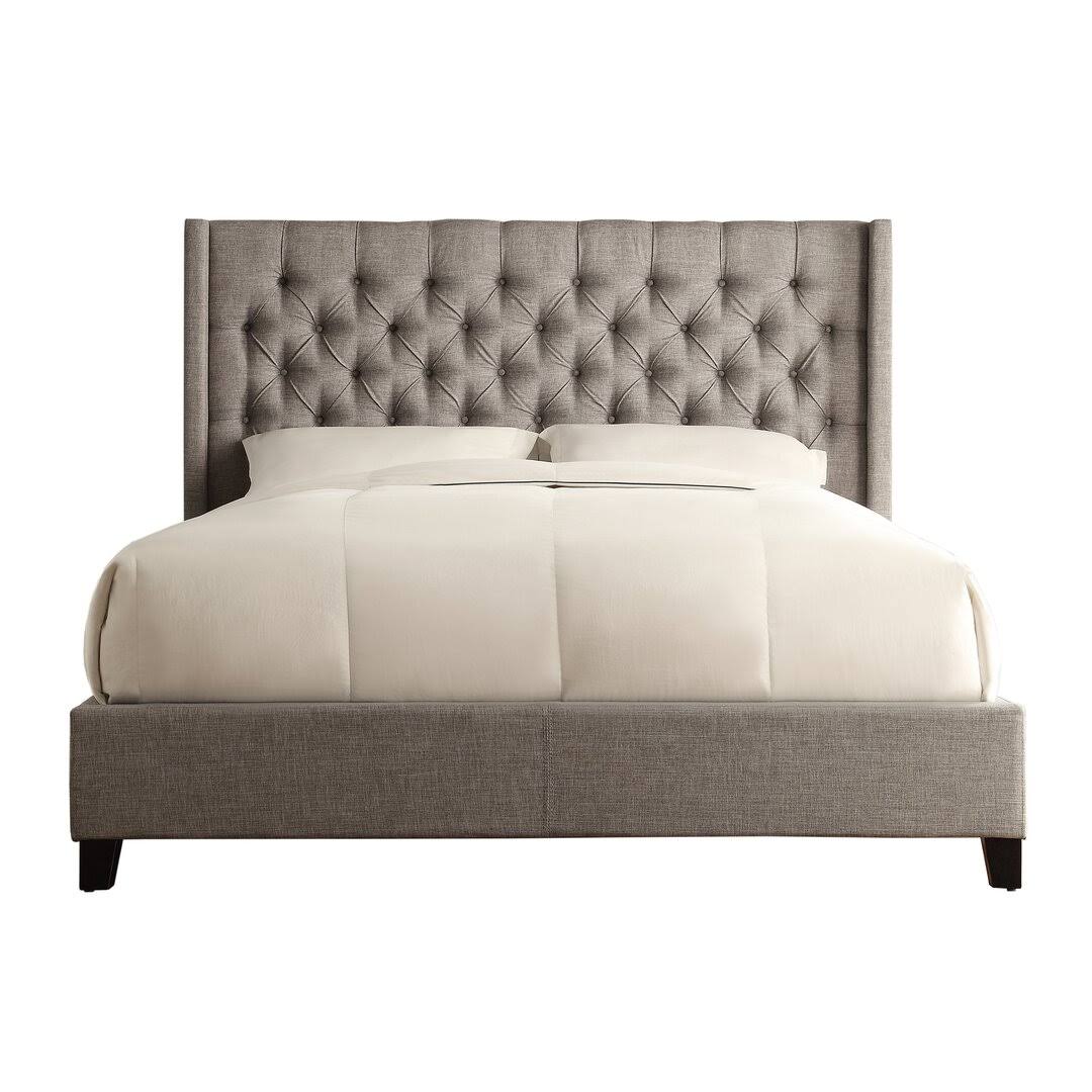 Tufted Upholstered Low Profile Standard Bed  Color: Heathered Beige Linen, Size: Full/Double