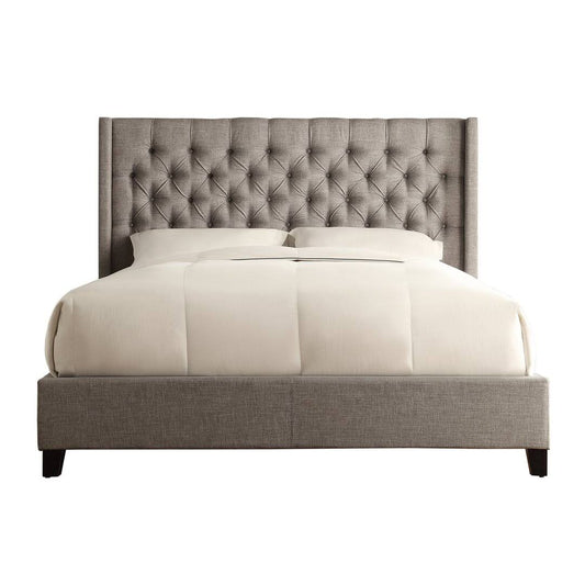 Tufted Upholstered Low Profile Standard Bed  Color: Pewter Grey Linen, Size: King